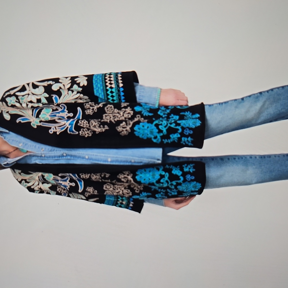Johnny Was Black and Blue Embroidered Jacket - Picture 3 of 12